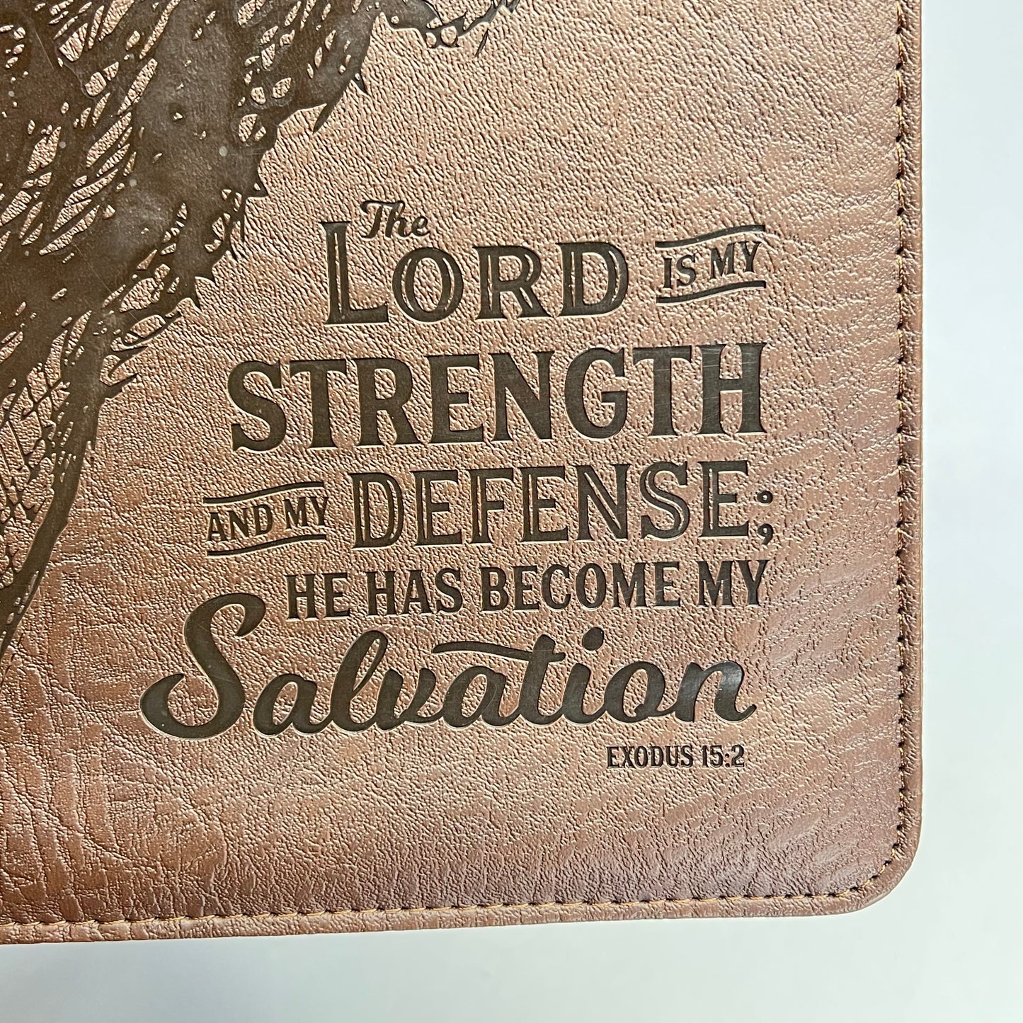 CHRISTIAN ART GIFTS Exodus 15:2 Faux Leather Classic Bible Cover 8"x11" Brown