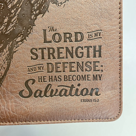 CHRISTIAN ART GIFTS Exodus 15:2 Faux Leather Classic Bible Cover 8"x11" Brown