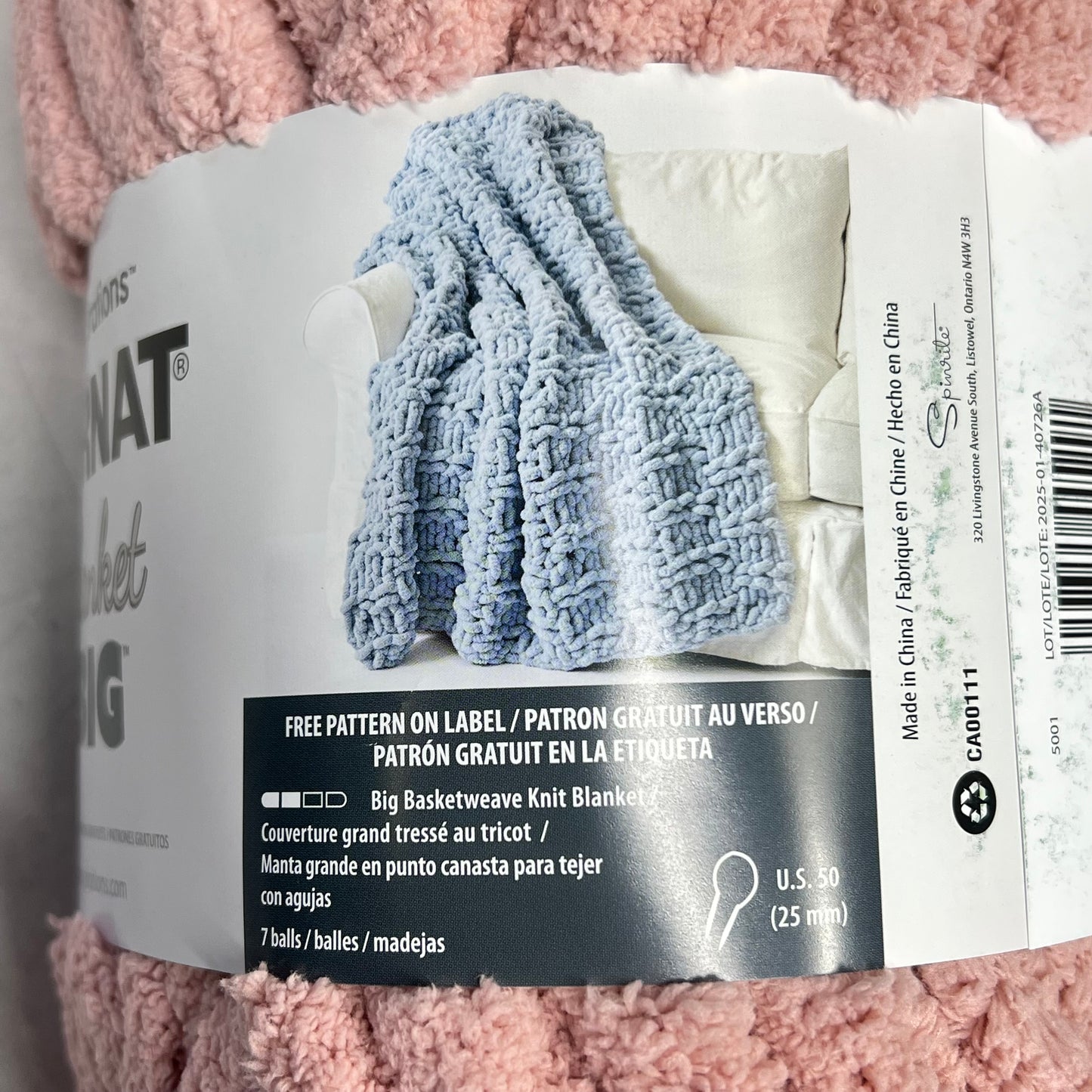 YARNSOIRATIONS Bernat Blanket Yarn Big  32 yds Jumbo Weight  Chalk Rose 161251
