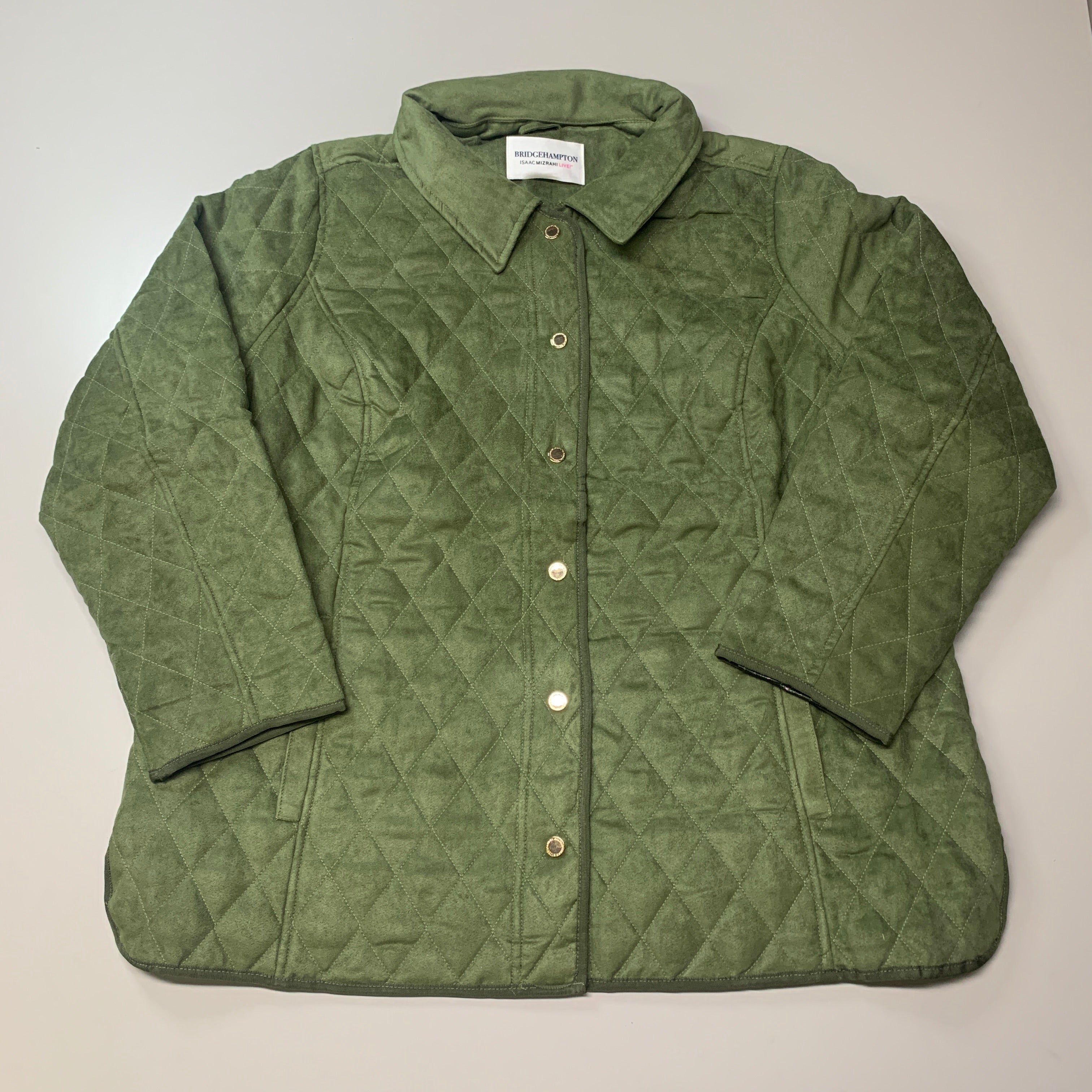 BRIDGE HAMPTON ISSAC MIZRAHI LIVE! Faux Suede Coat Full Snap Up Basil ...