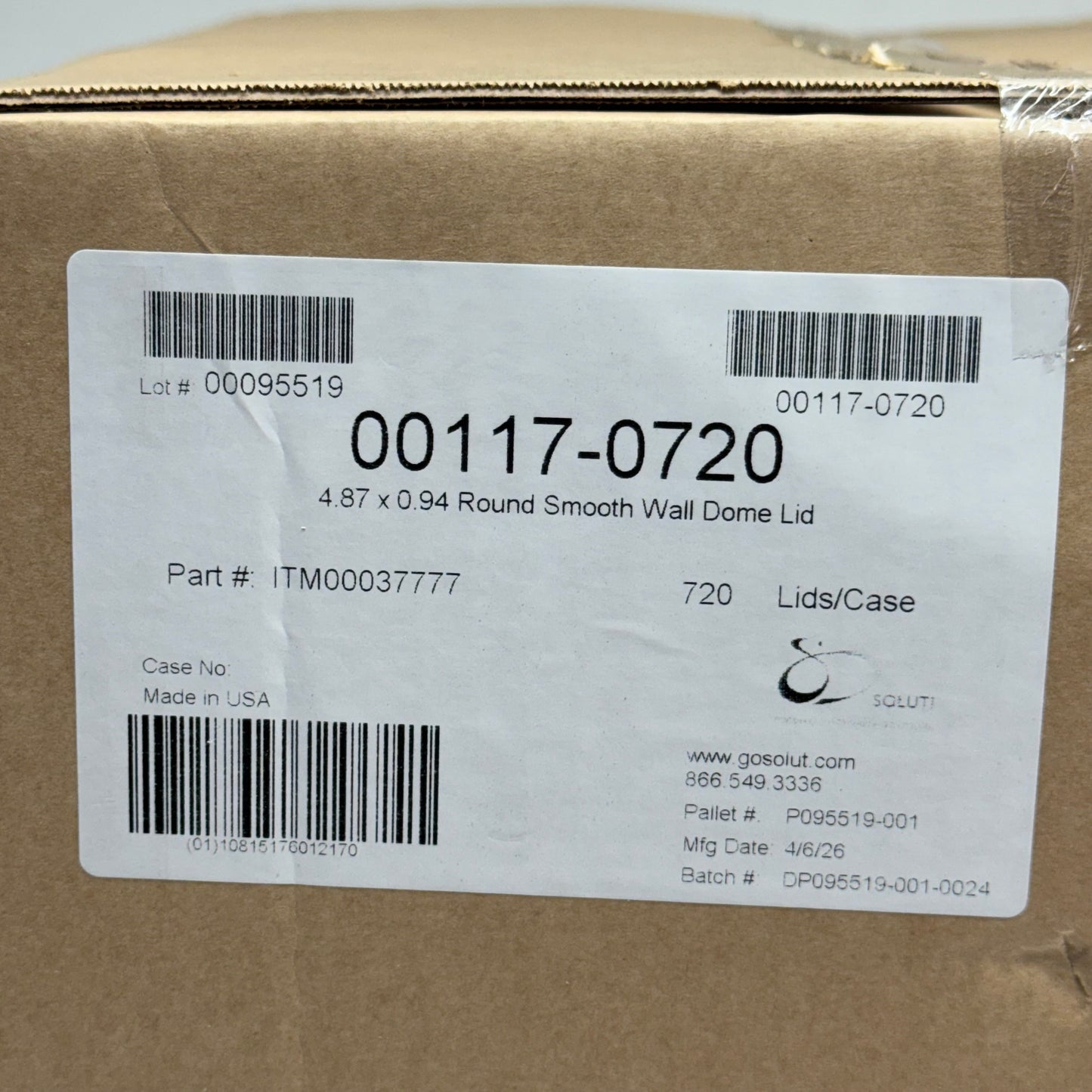 ZA@ SOLUT (720 PACK) Round Smooth Wall Dome Lid Sz 4.87" x 0.94" 00117-0720