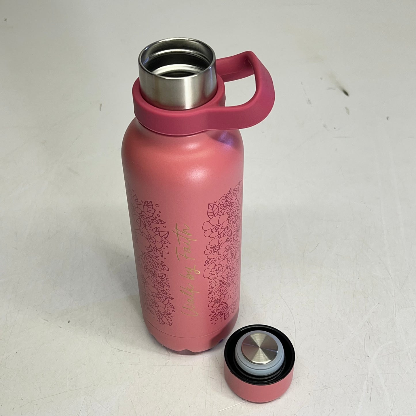 CHRISTIAN ART GIFTS Walk By Faith Stainless Steel Water Bottle 24 Fl Oz Pink