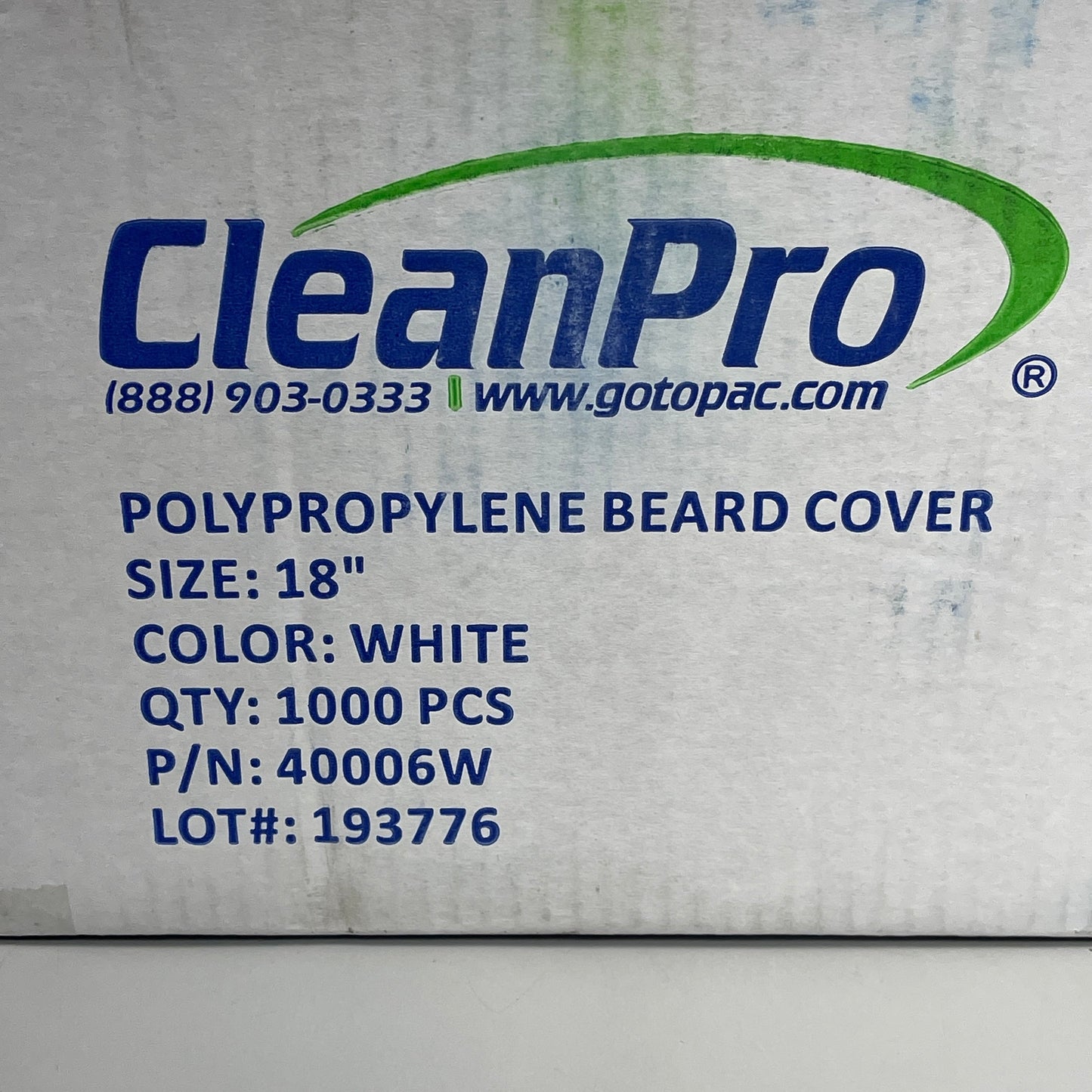 ZA@ CLEANPRO (1,000 PACK) Polypropylene Beard Cover 18” 40006W BB 06/14/26