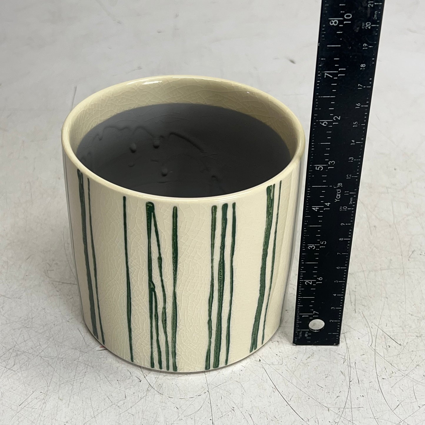 SILVER TREE Ceramic Crackle Glaze Plant Pot 5"x5" Green Paint Stripe A11085