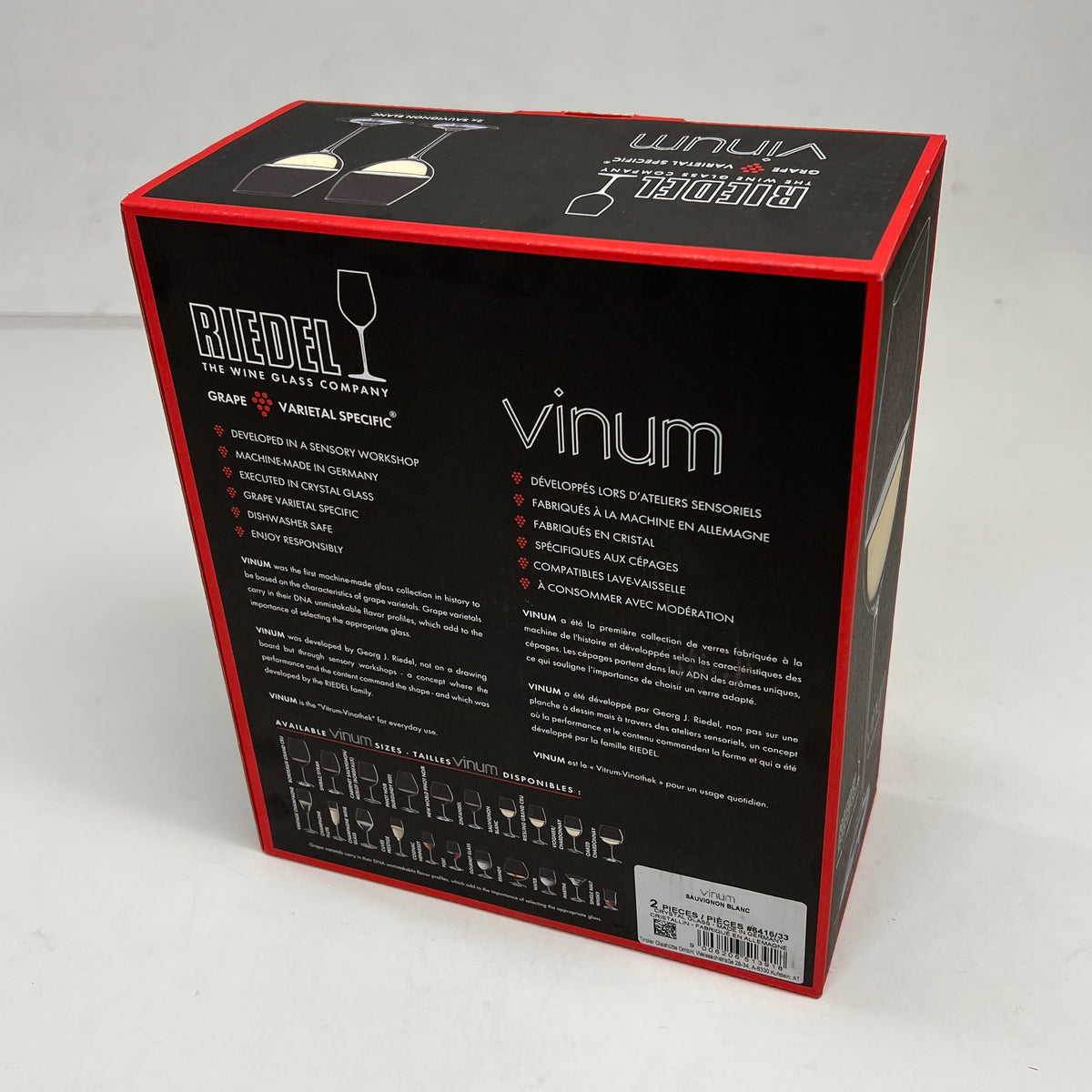 RIEDEL (SET OF 2) Vinum Sauvignon Blanc Crystal Wine Glasses Stemware 8.6" 13oz