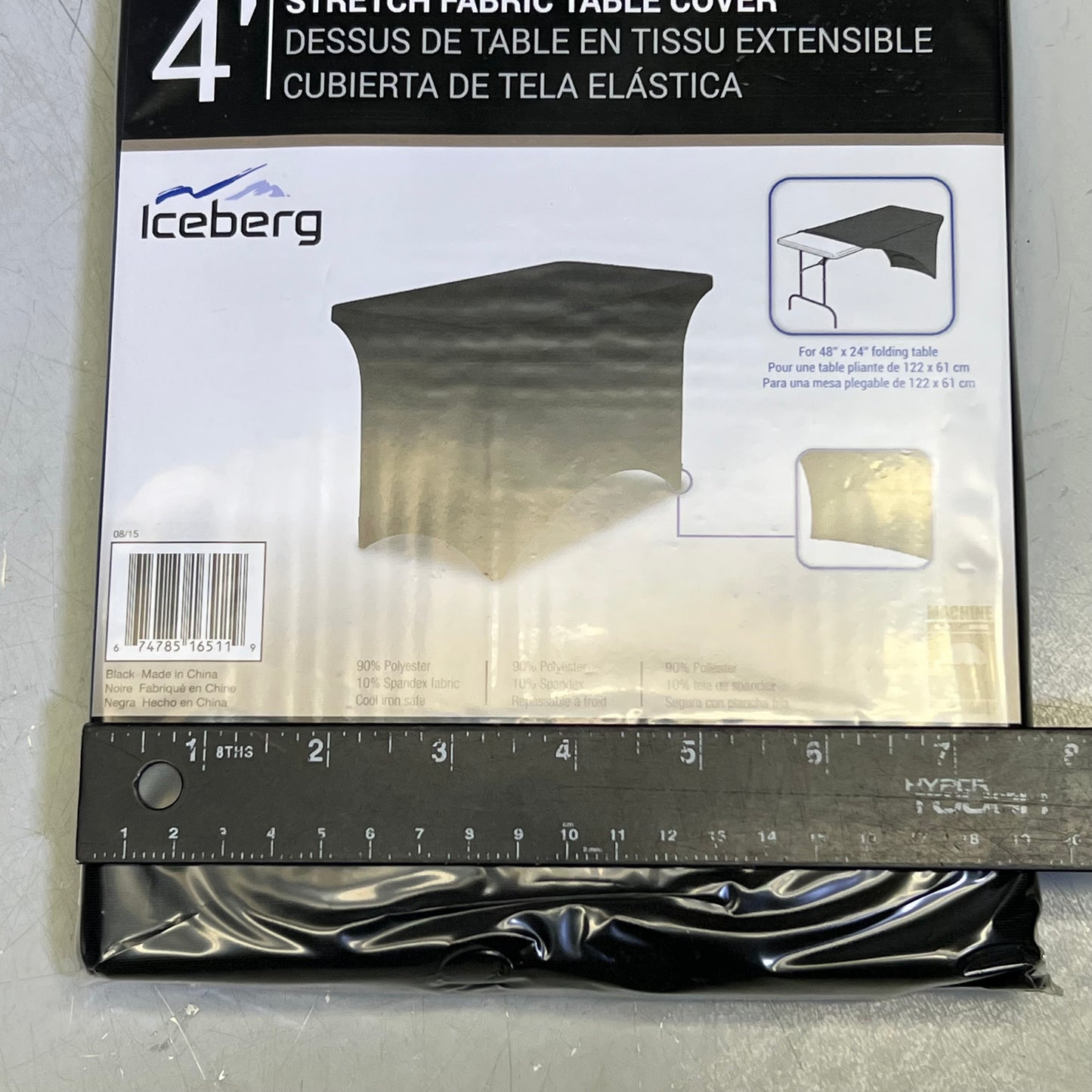 ICEBERG 4' Stretch Fabric Table Cover for 48" x 24", Black
