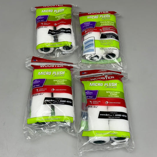 WOOSTER (4 PACK) 2 Micro Plush Microfiber Paint Rollers 4.5"x.5” White