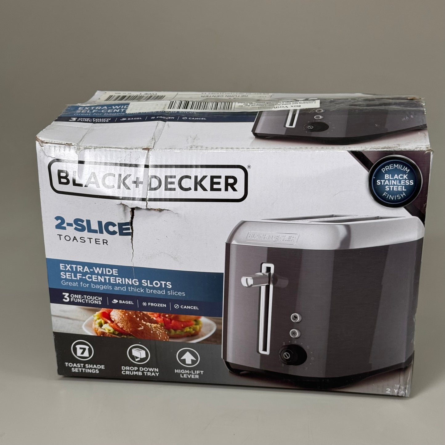 ZA@ BLACK & DECKER 2-Slice Bread Toaster Stainless Steel 12" x 7.5" Black TR3490BS (Store Returns)