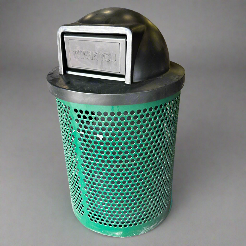 Industrial Green Metal Dome Outdoor Trash Can