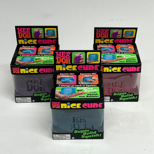 NEE DOH (3 PACK) Nice Cube Super Solid Squish Collectable Pink, Blue & Purple