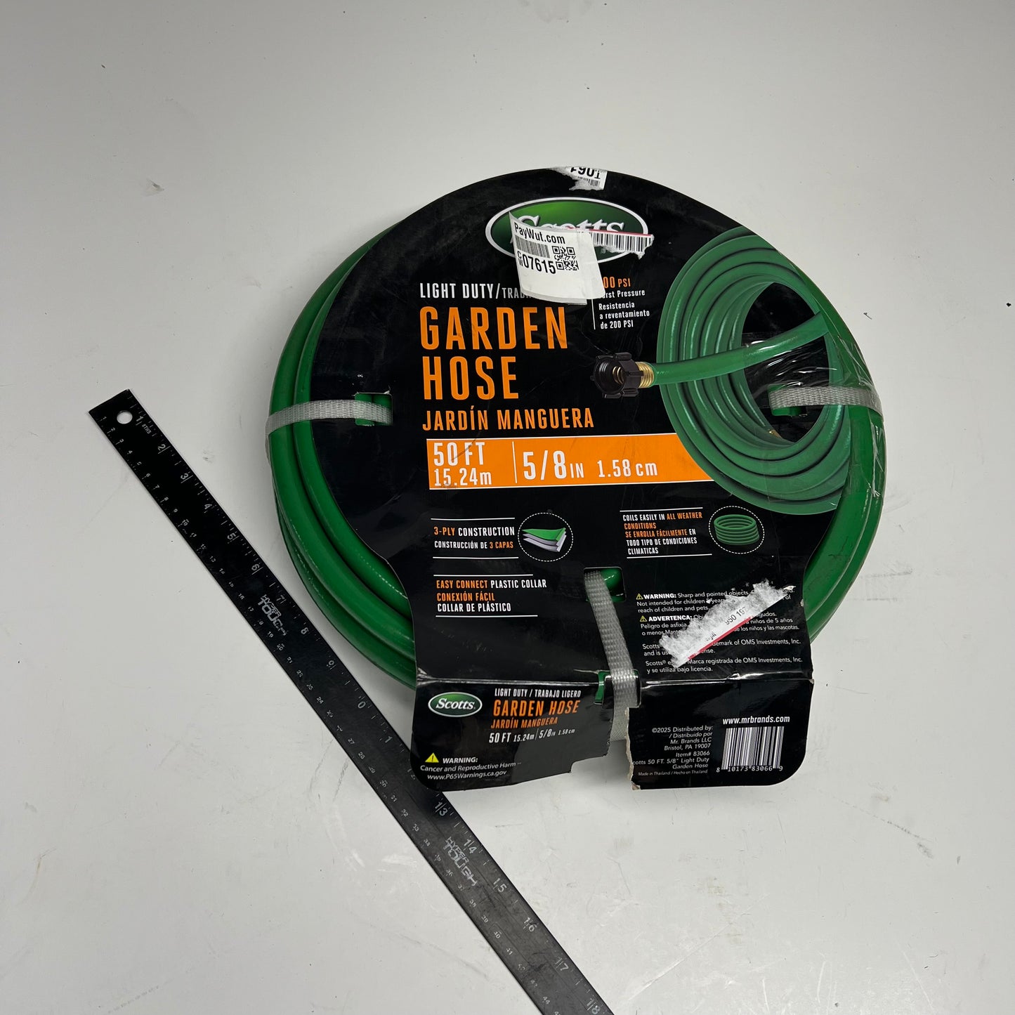 SCOTTS Light Duty Garden Hose High Pressure Easy Coil 50' 200 PSI  Green 83066