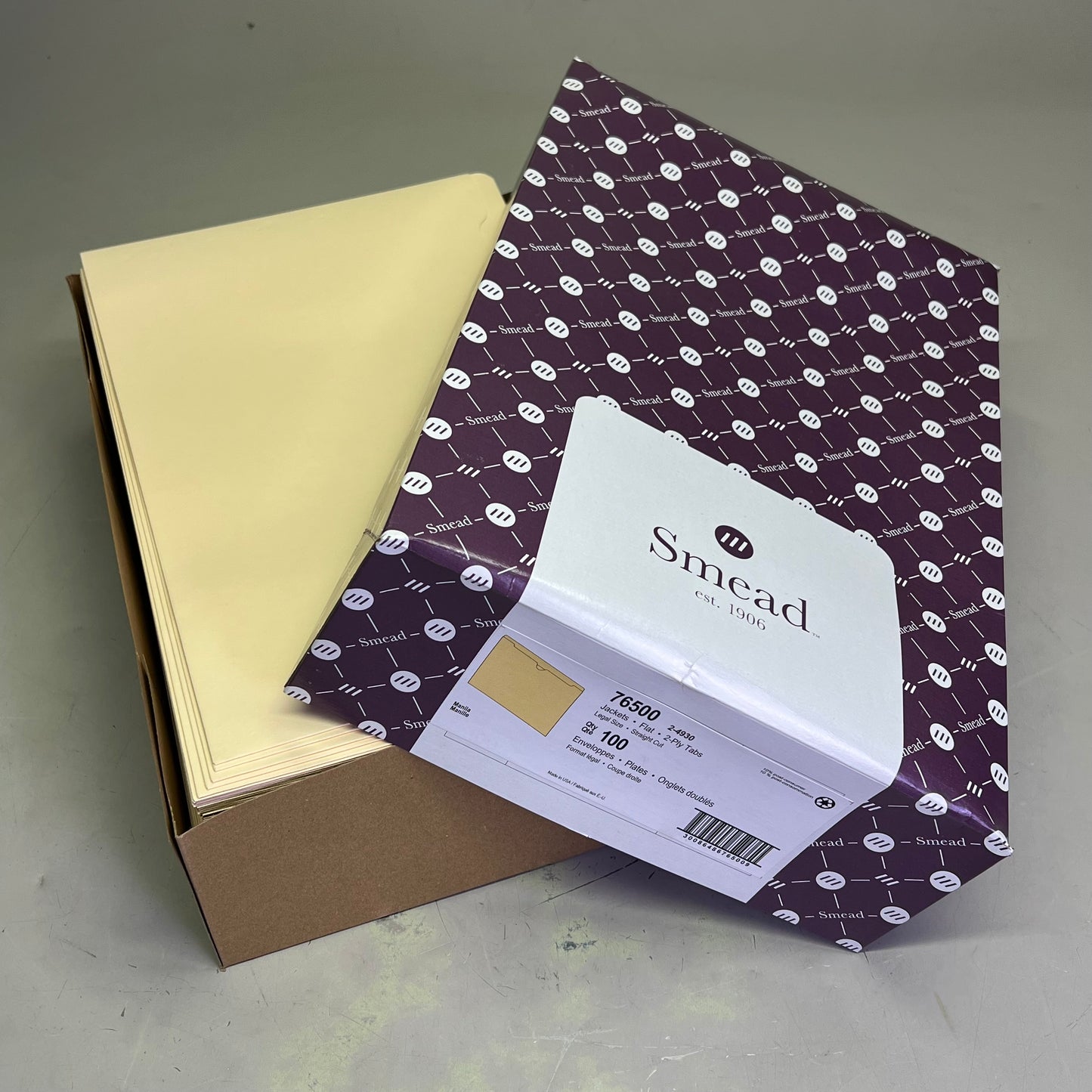 SMEAD (100 PACK) Flat File Jackets Straight Cut Reinforcement Tab Legal Sz 76500