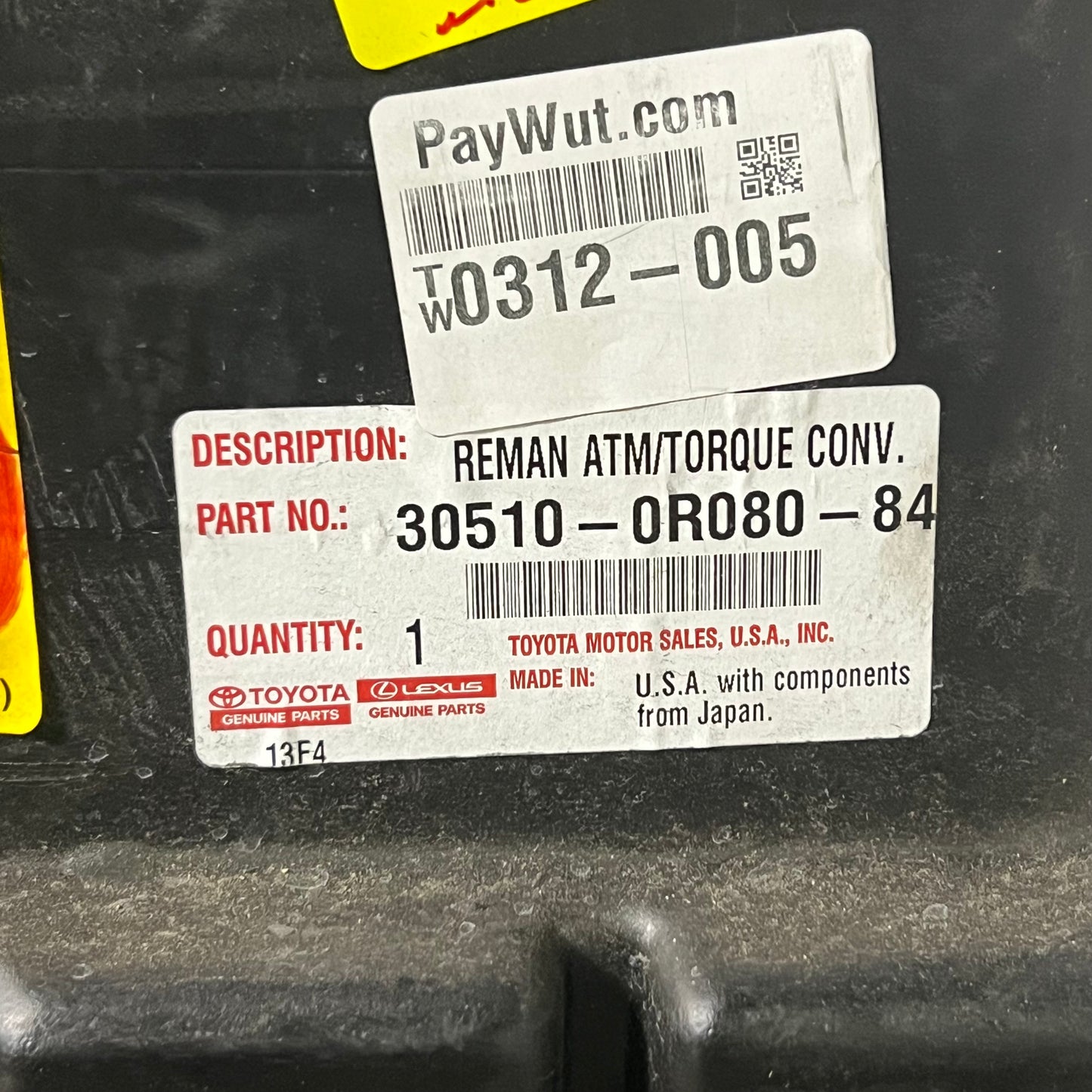 TOYOTA Automatic Transmission Sz 19" L x 15" W x 14" H 30510-0R080-84