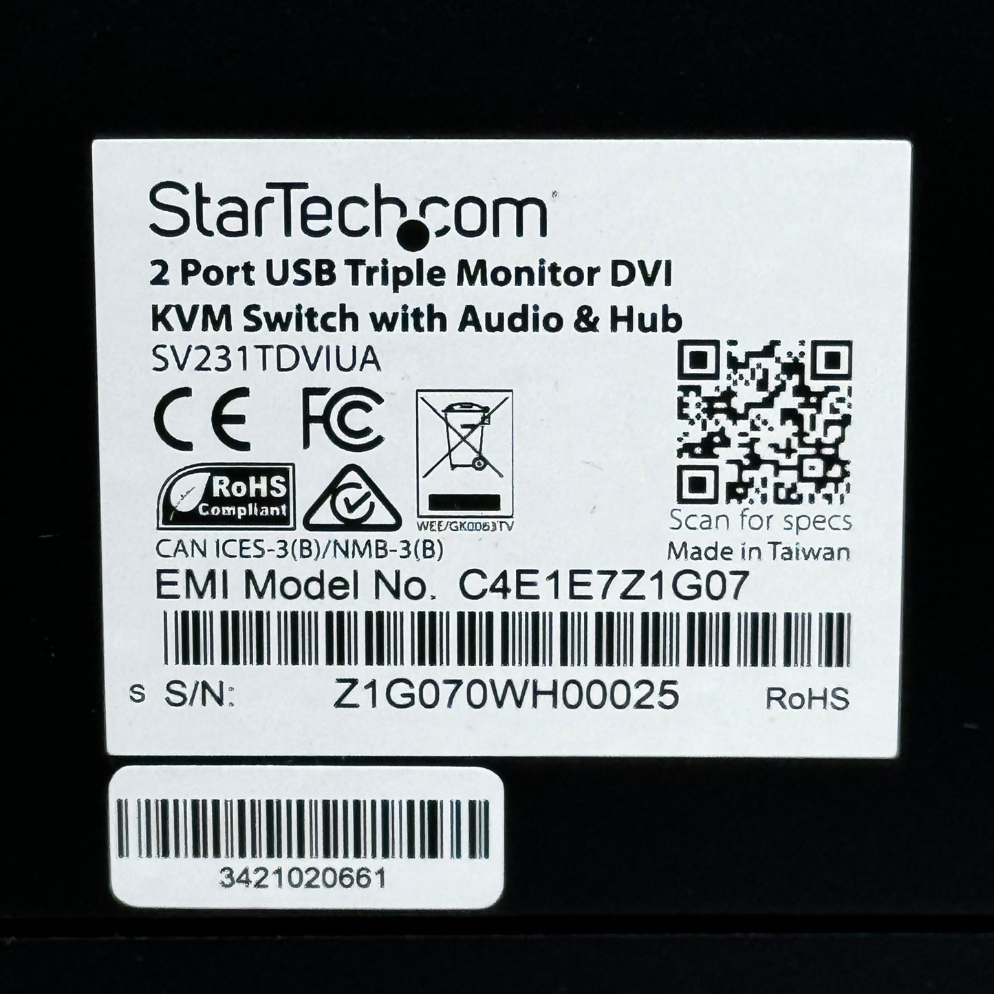 STARTECH.COM 2 Port Triple Monitor DVI USB KVM Switch Audio Black SV231TDVIUA