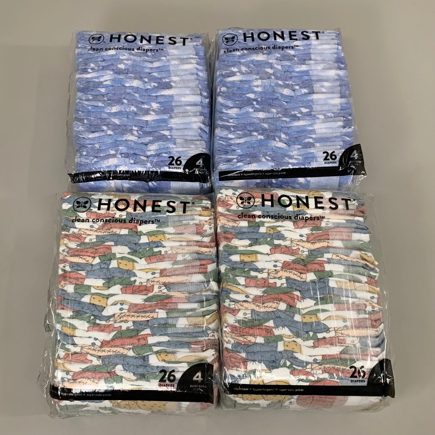 HONEST (104 PACK) Clean Conscious Diapers Tie-Dye/Cactus Cuties Sz 4 (AS-IS)