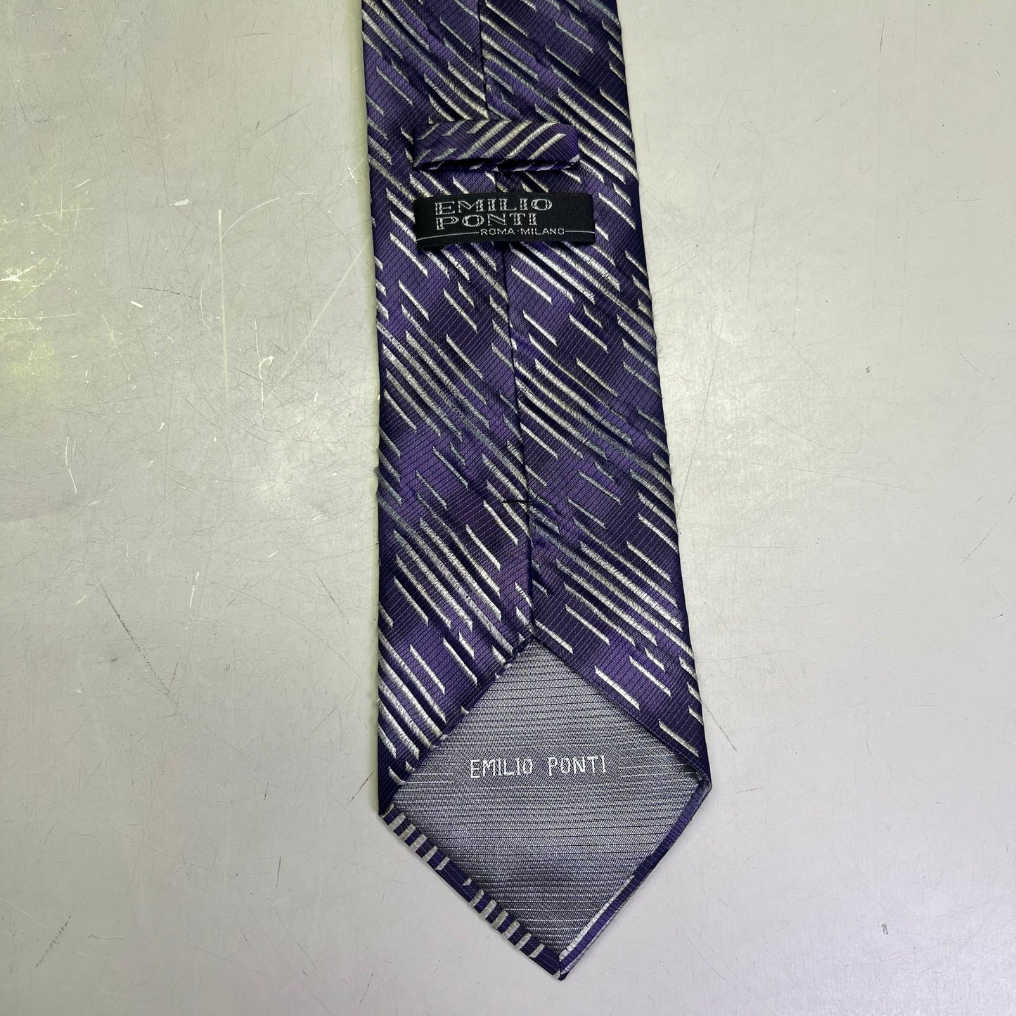 EMILIO PONTI 100% Silk Patterned Suit Tie 60" Purple/Grey (Pre-Owned)