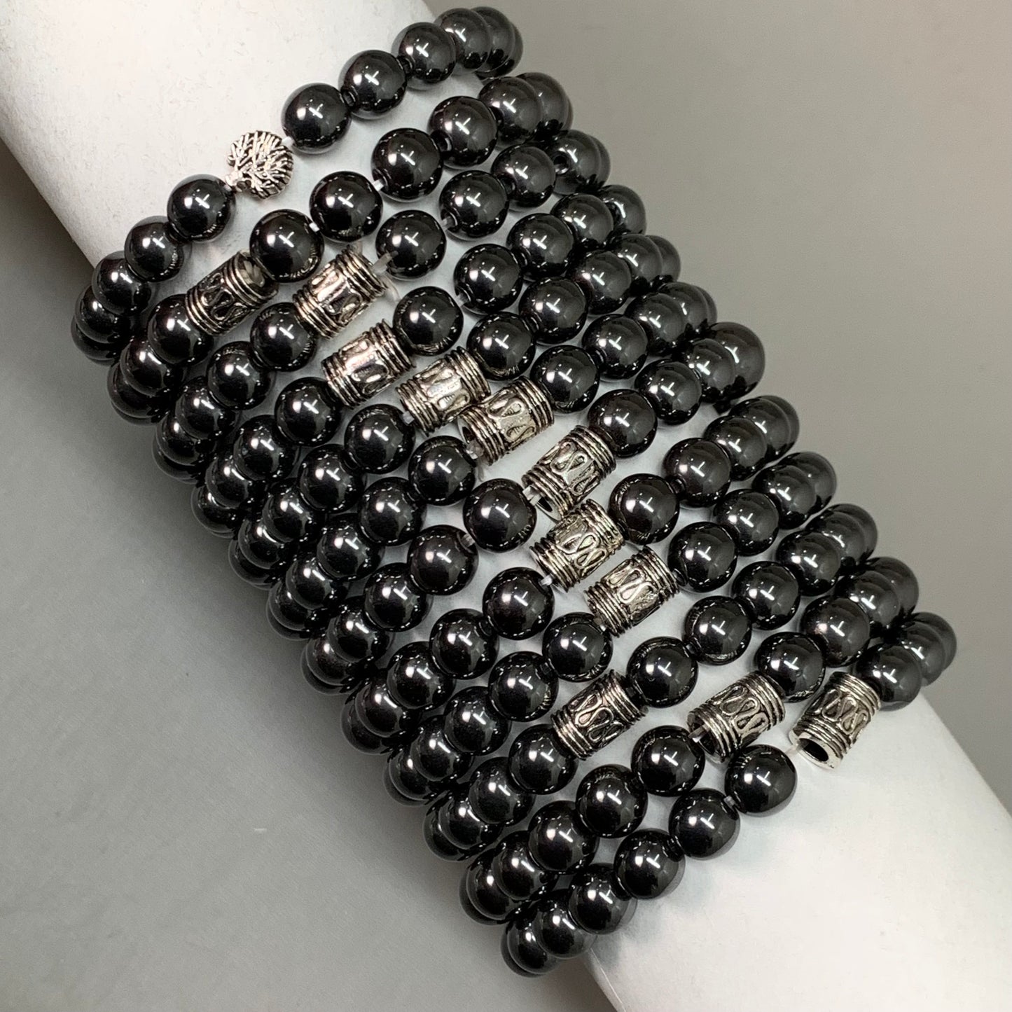 BEST WHOLESALE (12 PACK) Beaded Hematite Crystal Bracelets 3" Silver Head New