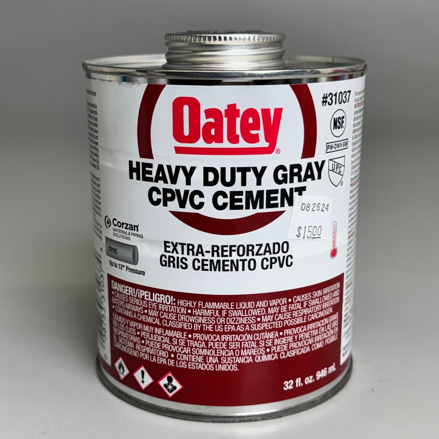 OATEY Brush In Can CPVC Cement Heavy Duty Gray 32 oz Model 31037