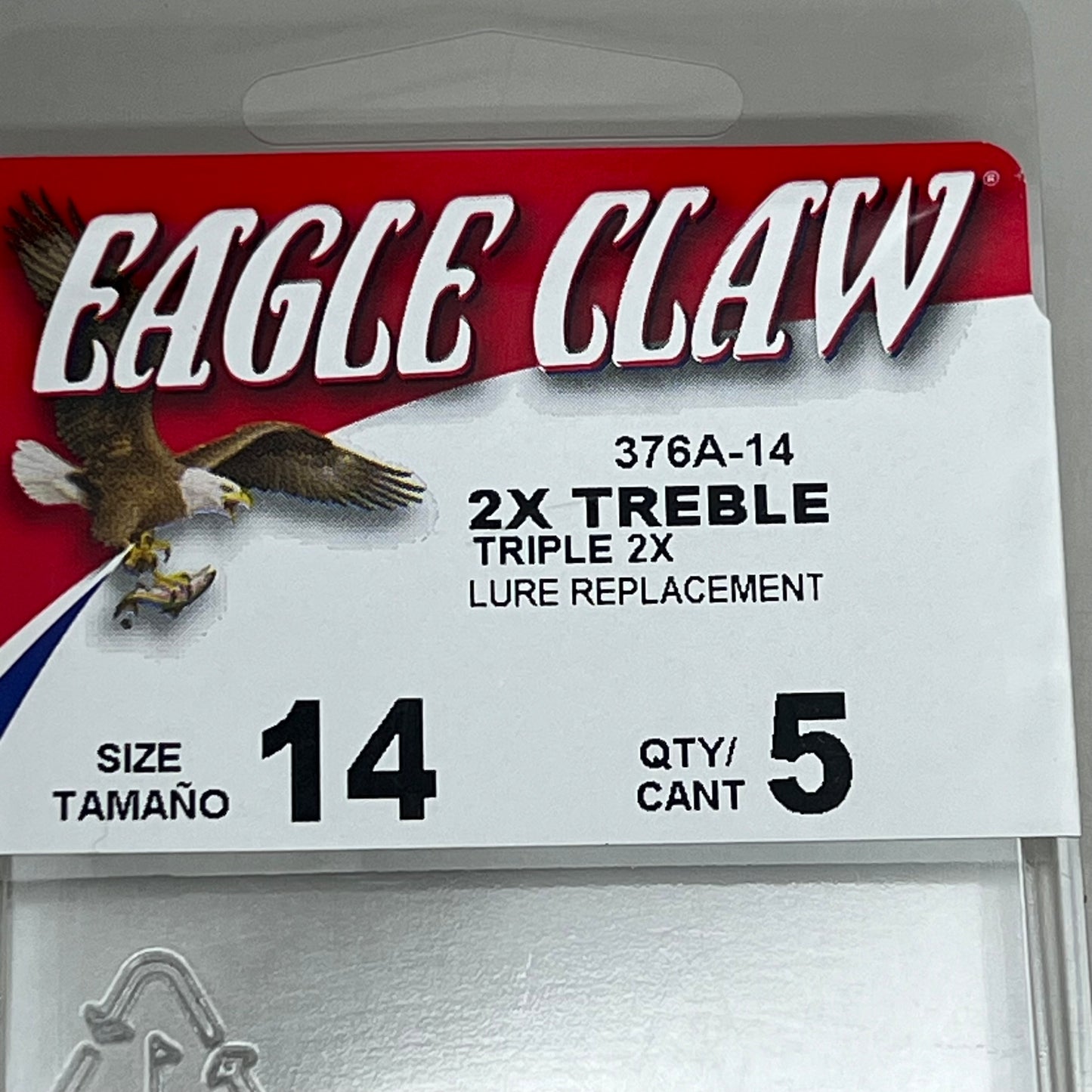 EAGLE CLAW (5 PACK) Curved Point 2X Treble Hook Lure Repla Gold #14 5pc 376A-14