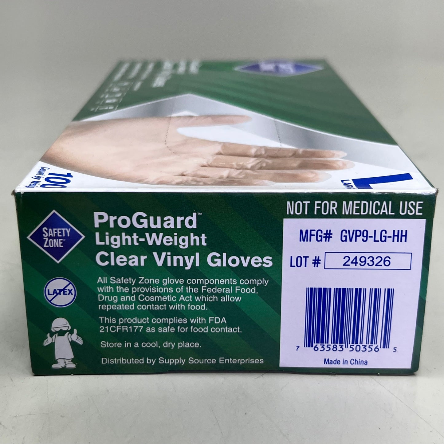 ZA@ SAFETY ZONE (2 PACK of 100 Gloves) Clear Vinyl Gloves Sz L GVP9-LG-HH (AS-IS, Distressed Box) D