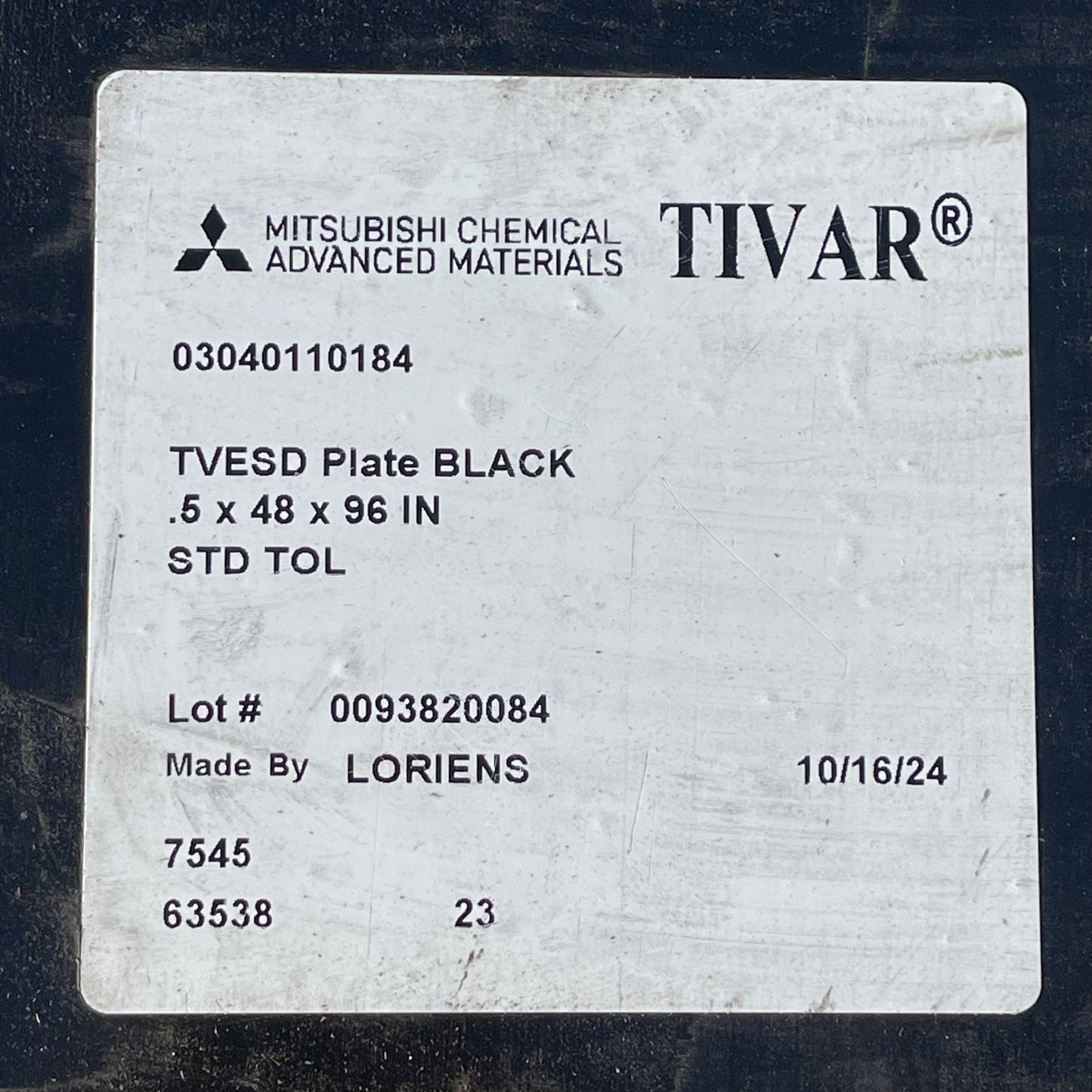Z@  MITSUBISHI TIVAR  ESD Black Plate Anti Static Plastic Sheet 0.5” x 48” x 96” (AS-IS)