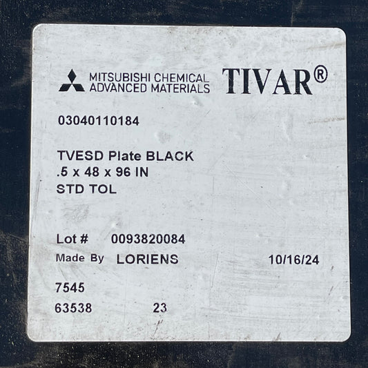 Z@  MITSUBISHI TIVAR  ESD Black Plate Anti Static Plastic Sheet 0.5” x 48” x 96” (AS-IS)