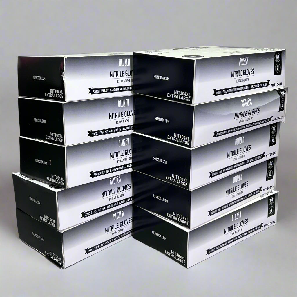 ZA@ BLUZEN (10 PACK of 100Gloves) Nitrile Gloves Textured Fingertips, Black Sz XL NIT104XL (New) C