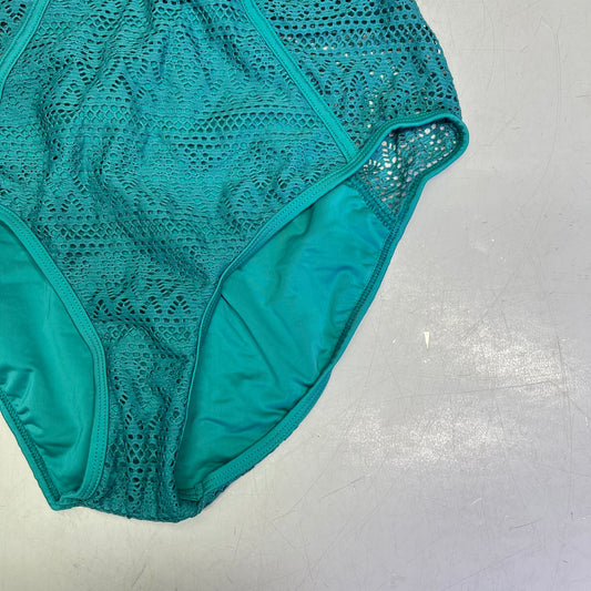 CHARMO Solid Cross Plunge Crochet One Piece Swimsuit Women's Sz M Aqua Blue