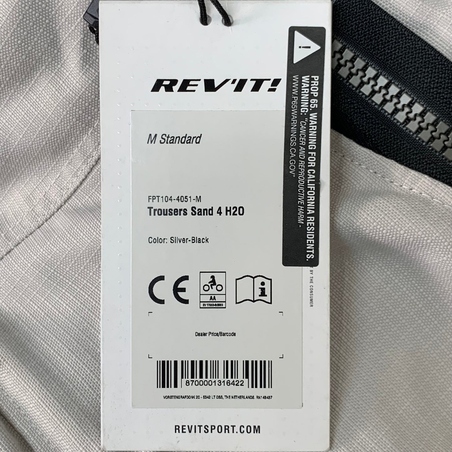 REV'IT! Sand 4 H2O Pants Silver and Black Medium FPT1044051-M