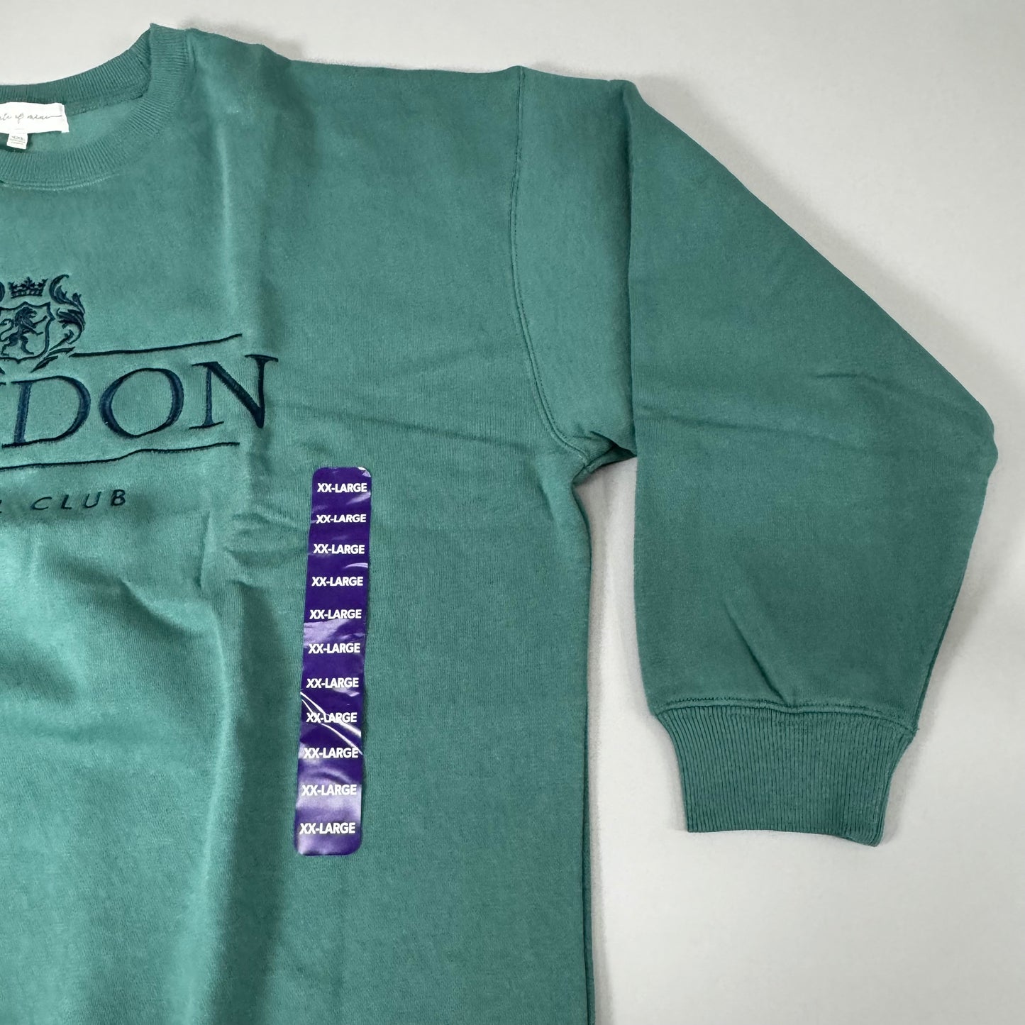 STATE OF MINE London Embroidered Crewneck Hoodie Sage Women's Sz XXL 15711