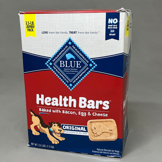 BLUE BUFFALO Oven-Baked Dog Health Bars Bacon, Egg, & Cheese 3lb Box BB-01/2025