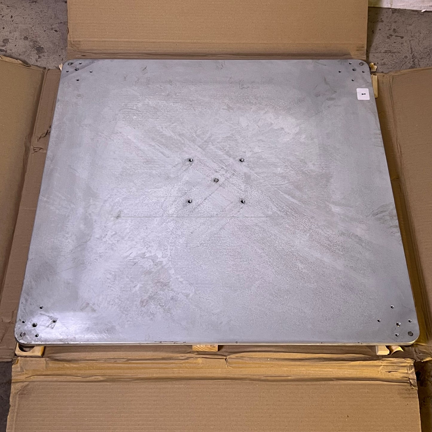 Square Galvanized Steel Plate for Patio Umbrellas Sz 31.5" x 31.5" (New Other, Distressed Box)