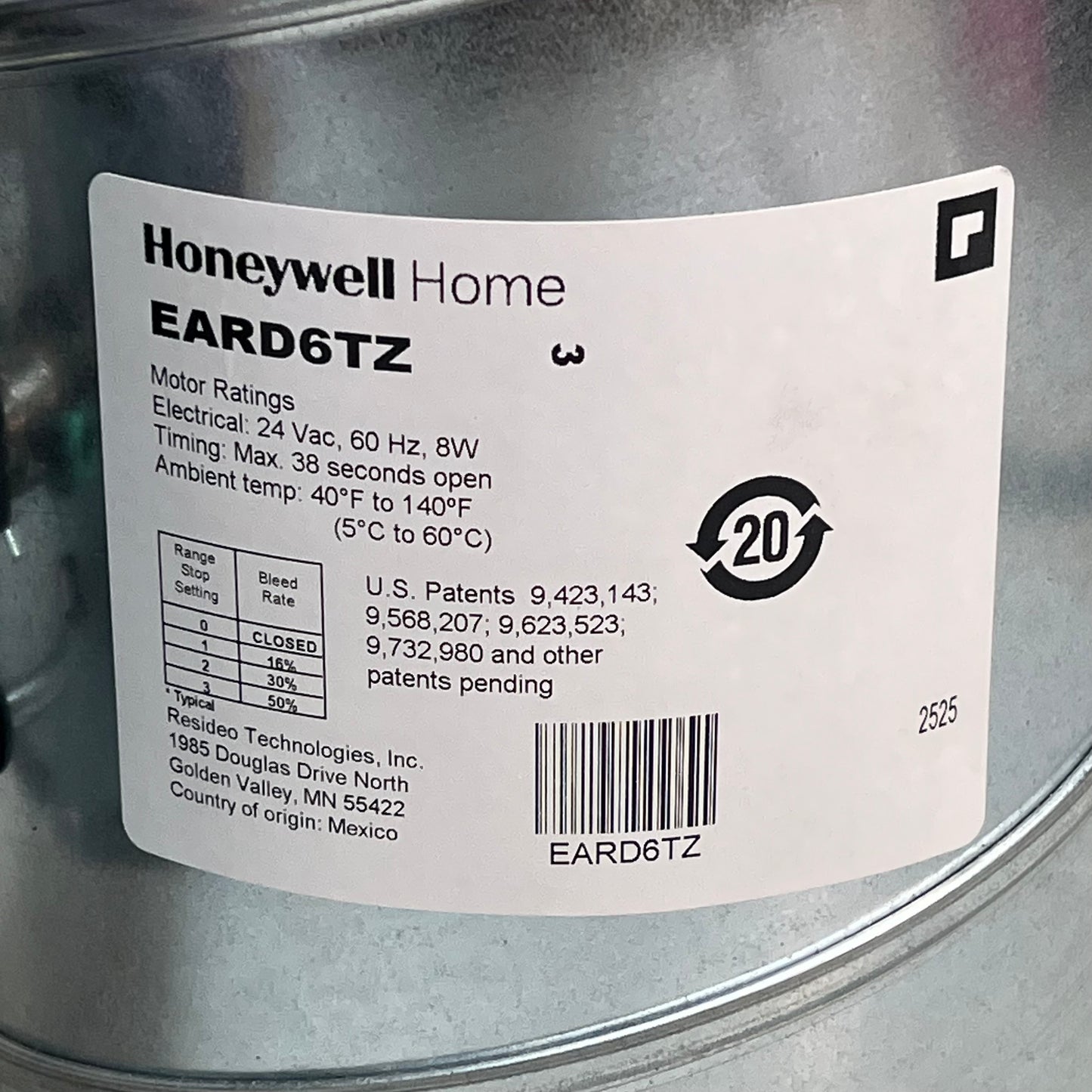 HONEYWELL Steel TrueZONE Motorized Fresh Air Damper 6" 24V Chrome EARD6TZ