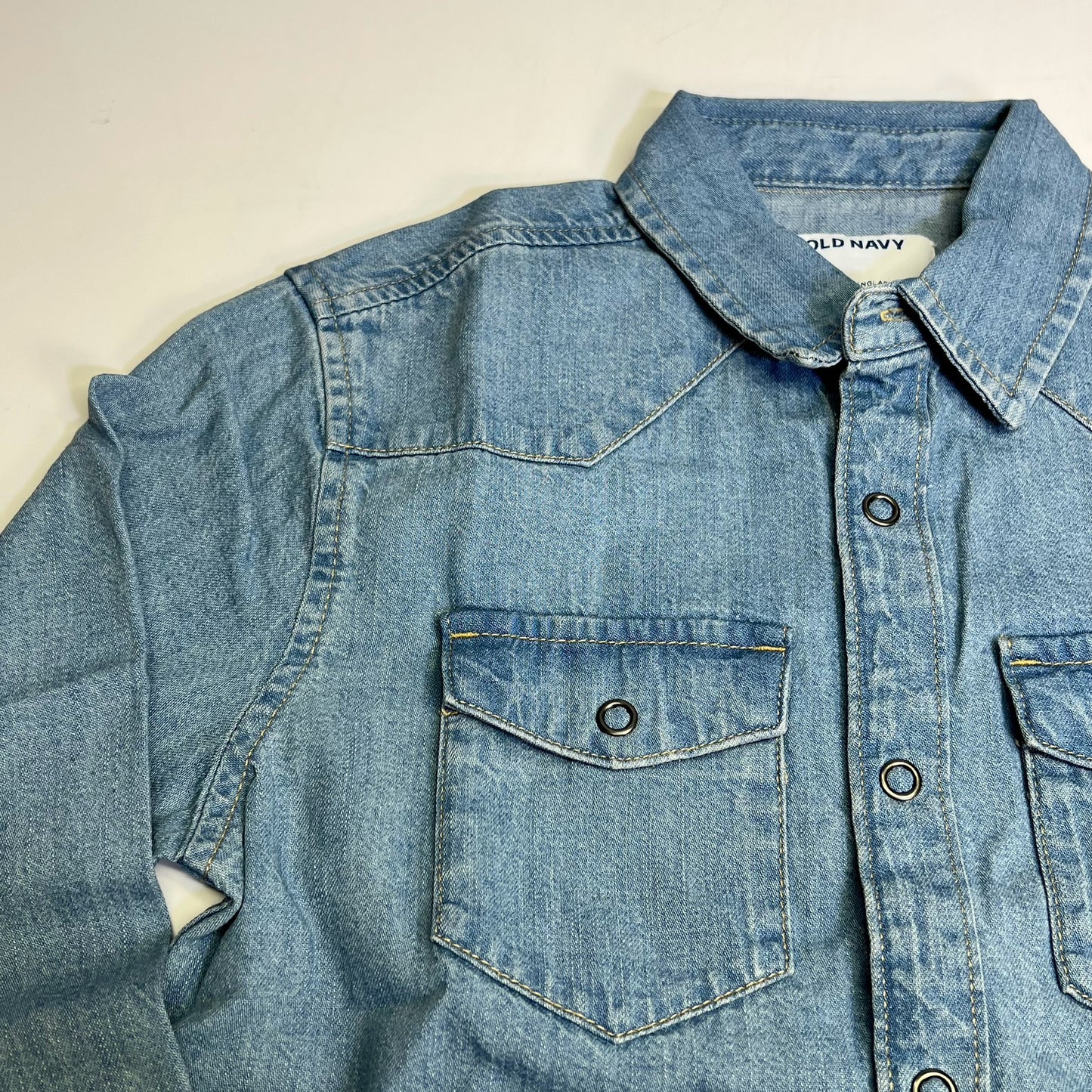 OLD NAVY Denim Western Pocket Shirt Long Sleeve Collared Boy's Sz L Light Blue