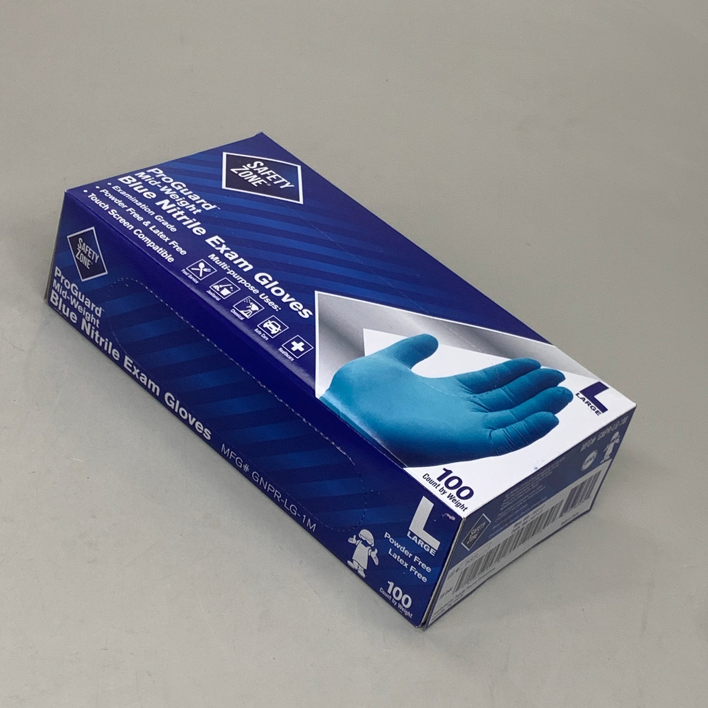 SAFETY ZONE (1,000 PACK) Pro Guard Blue Nitrile Single Use Gloves LG GNPR-LG-1M