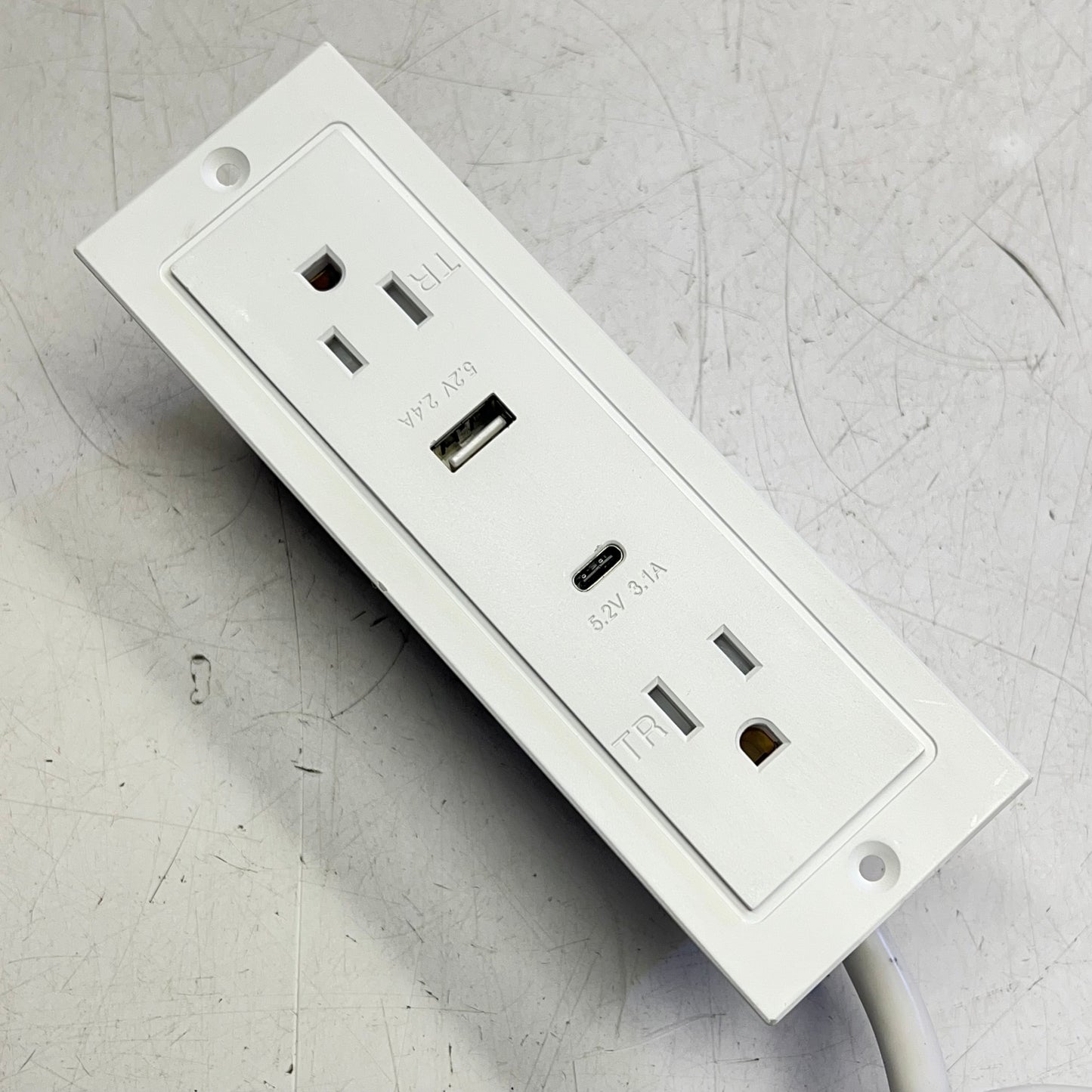 DEKKO Furnlite Recessed Power 2 Outlet w/ USB-A & USB-C 10’ Cord White FC-760