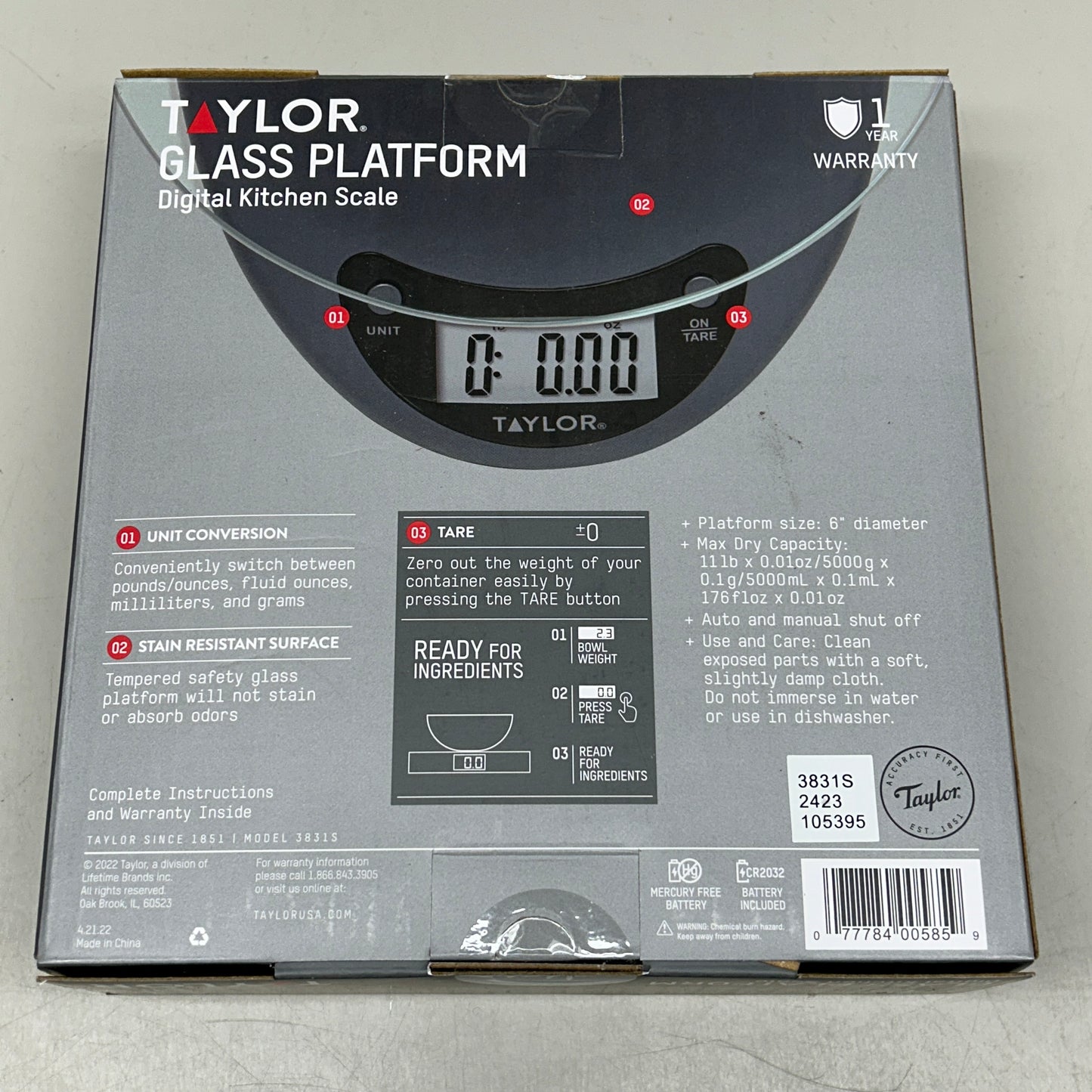 TAYLOR Multi-Purpose Digital Kitchen Scale 3831S (New)