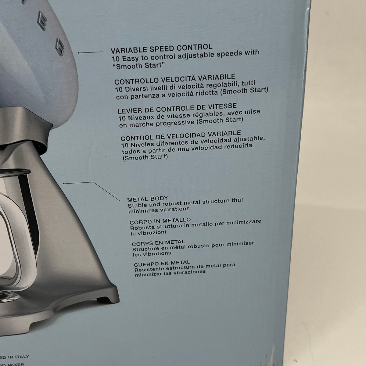 SMEG Kitchen Stand Mixer Full Color 50's Style 600w Glossy Silver SMF03PBEU