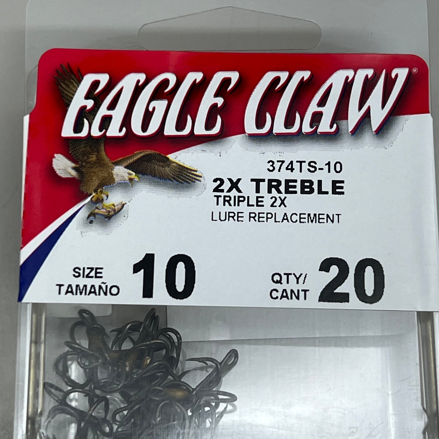 EAGLE CLAW (5 PACK) Curved Point 2X Treble Lure Repla Bronze #10 20 pc 374TS-10