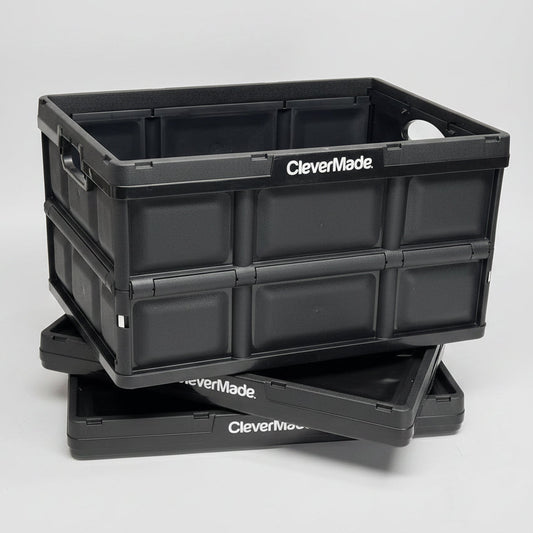 CLEVER MADE (3 PACK) Collapsible Storage Bins 65 L 100lb Weight Cap Black