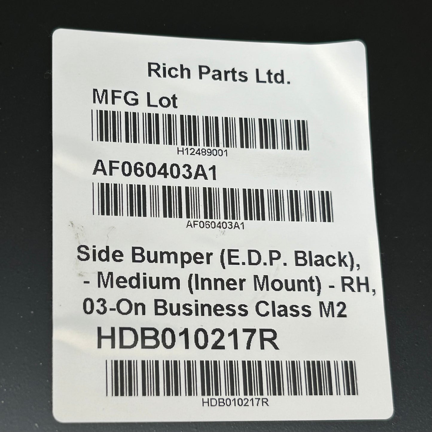 RICH PARTS Passenger Side Inner Bumper End For Freightliner Black M2-08-14