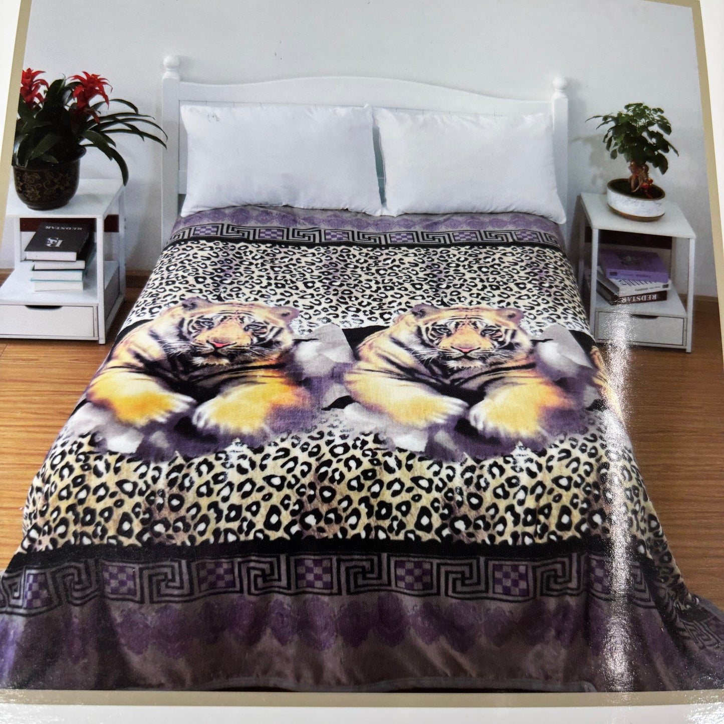 HOT Super Soft Fleece Blanket Tiger w/ Cheetah Print Pattern One Sz (Full Size)