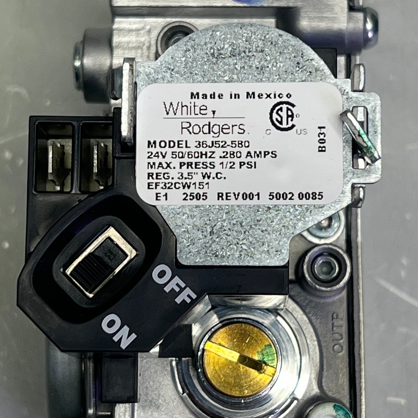 FAST OEM WC Nat 1/2" Gas Valve HVAC Equipment 24v 3.5" 1190408