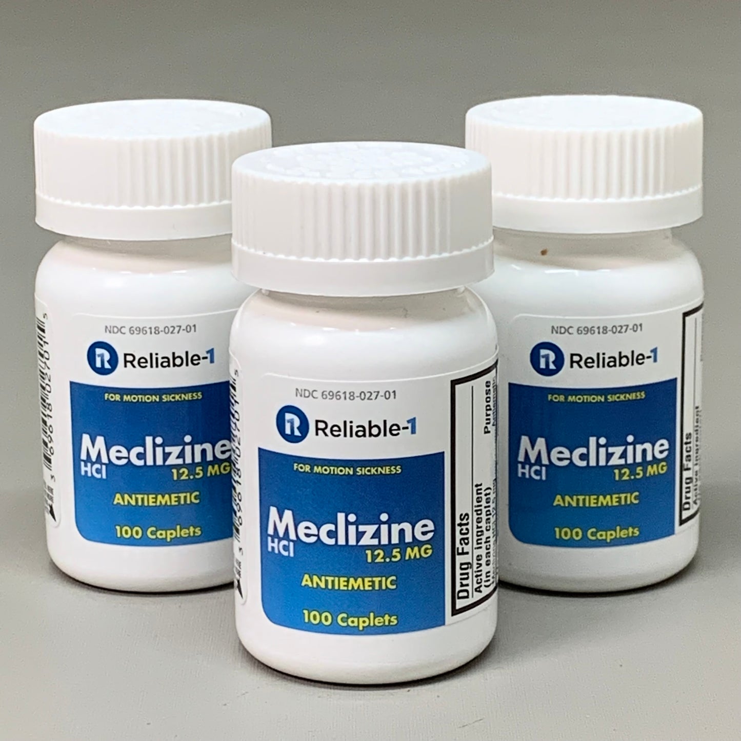 RELIABLE 1 (3 PACK!) Meclizine HCI 12.5 MG 100 Caplets 23E178 BB-05/2025