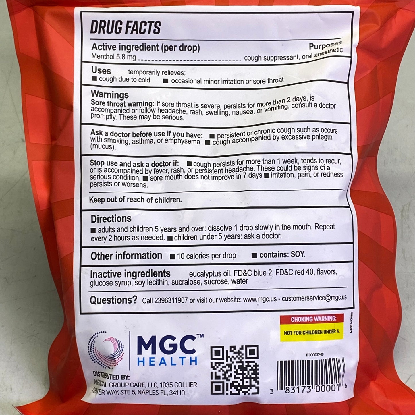 ZA@ MGC HEALTH (6 PACKS Of 80 Drops) Menthol Cough Drops 80 Drops Red IT000037-80 BB 10/25 B