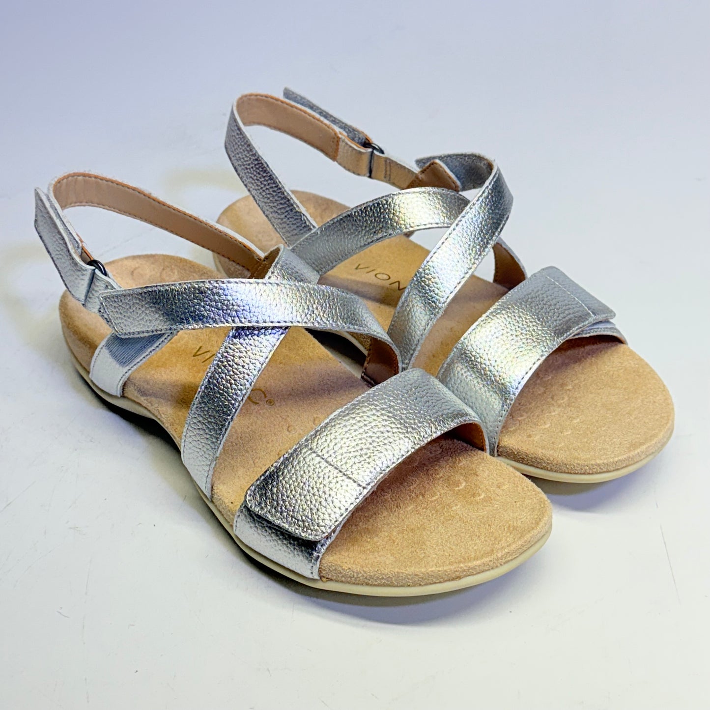 VIONIC Slingback Sandals Raya Adjustable Leather Sz 8M Silver New