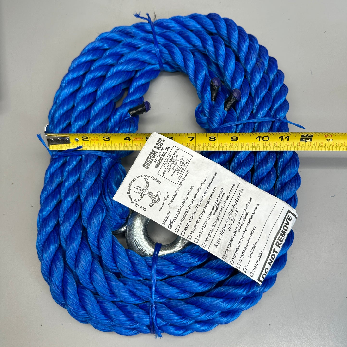 CUSTOM ROPES Tow Rope Pickups and Cars 12,500 lb Capacity Blue TO12.5