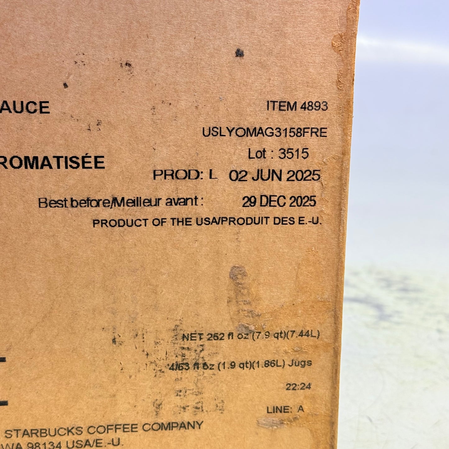 ZA@ STARBUCKS (4 PACK) Pumpkin Spice Flavoured Sauce (1.86 L/bottle) BB 12/25