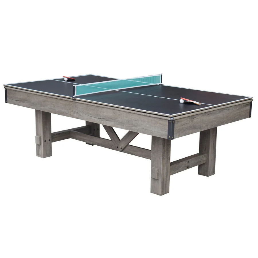 Z@ HATHAWAY LOGAN 7-ft Pool Table Combo Set w/ Benches, Rustic Gray w/ Blue Felt BG50348 (New, Damaged Box)