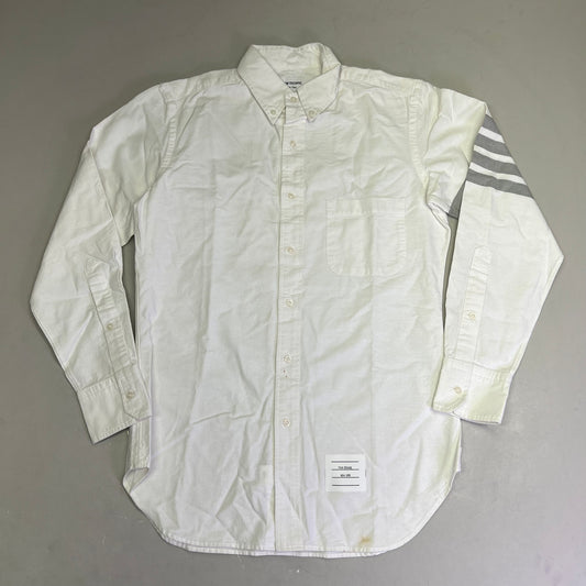 THOME BROWNE 4-Bar Stripe Curved Hem Button Up Shirt Mens Sz 2 White (Pre-Owned)